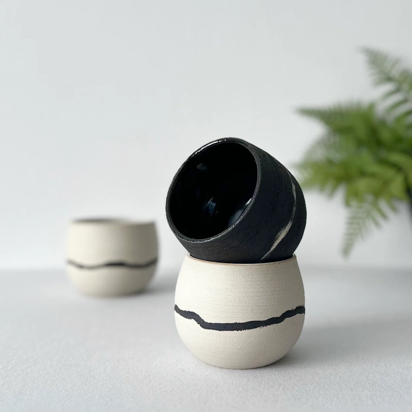 Black Ceramic Stripped Coffee Cup, Handcrafted White Coffee Mug, Double Espresso Coffee Cup, Matt Black Mug, 2oz, 3oz, 6oz, 8oz, 10