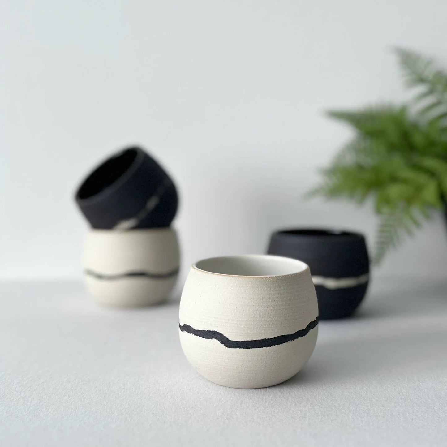Black Ceramic Stripped Coffee Cup, Handcrafted White Coffee Mug, Double Espresso Coffee Cup, Matt Black Mug, 2oz, 3oz, 6oz, 8oz, 10