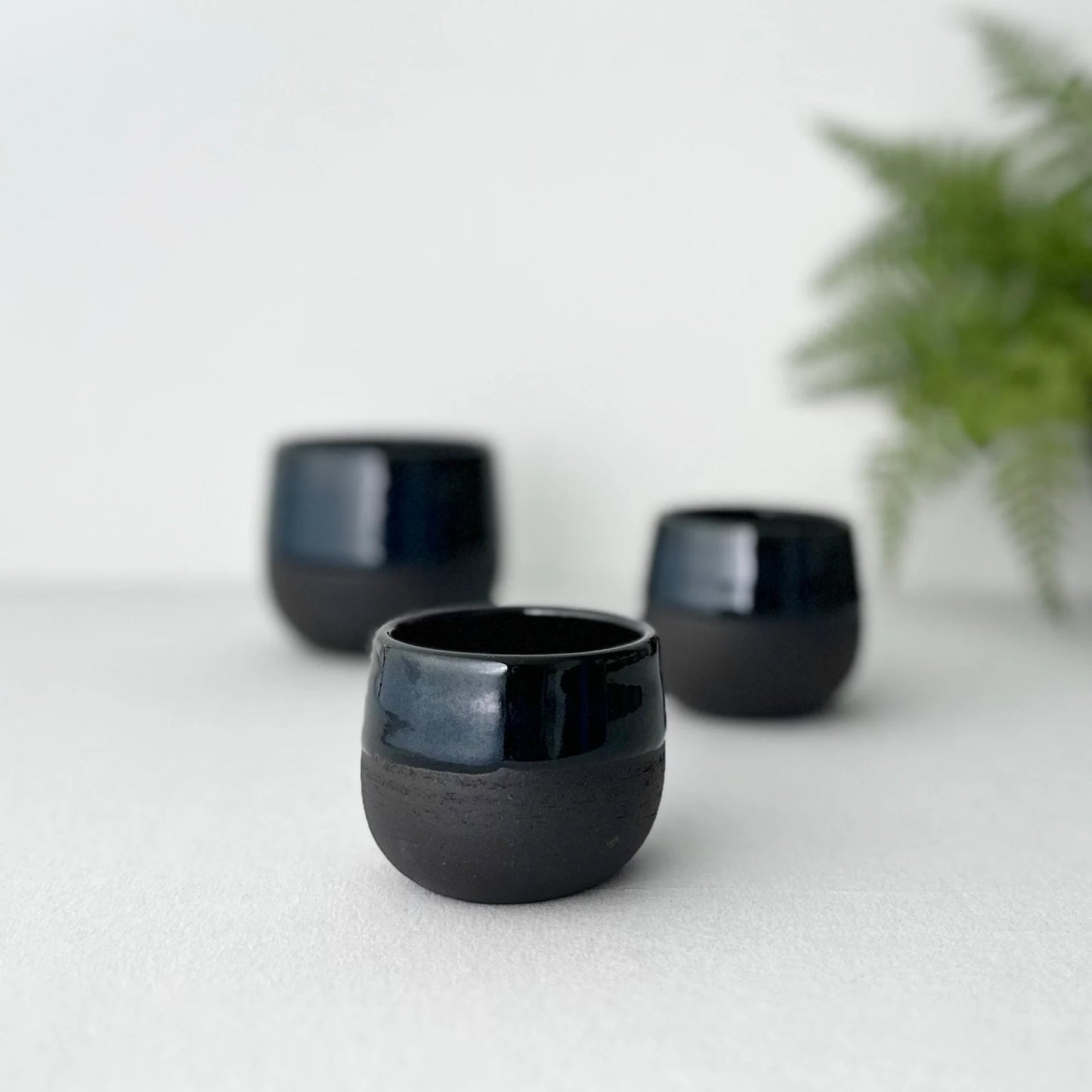 Handmade Black Coffee Cup, Handcrafted White Coffee Mug, Double Espresso Coffee Shot Cup, Handleless Ceramic Cup, Black Ceramic Tea Cup