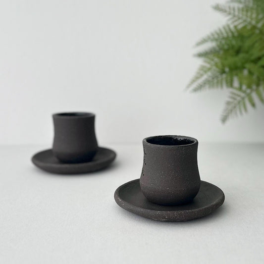 Black Ceramic Mug With Saucer, Handcrafted Black Coffee Cup, Double Espresso Coffee Cup, Matt Black Coffee Mug, 2oz, 3oz, 6oz, 8oz, 10oz